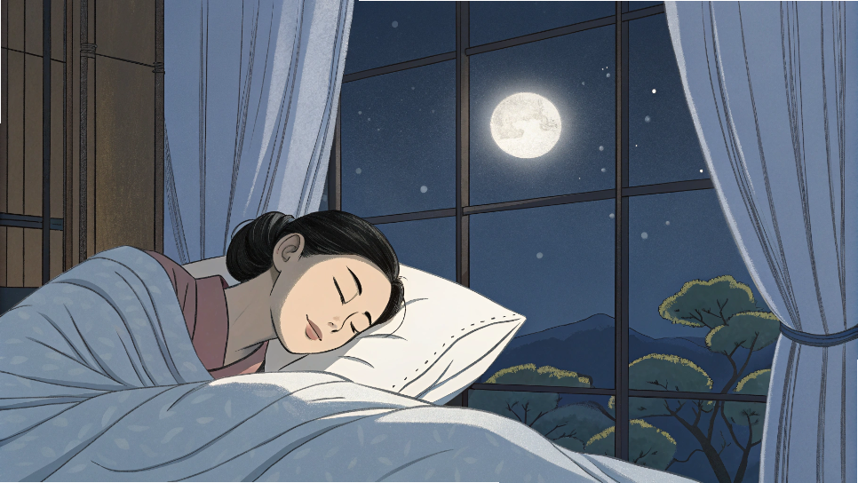 安らかに眠る女性のイラスト