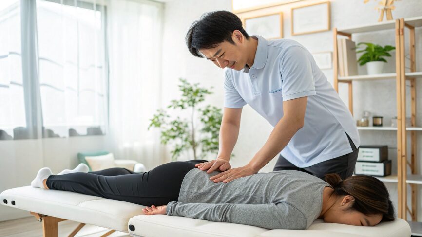 【腰痛改善】八王子の整体師が徹底解説!東洋医学と整体で探る腰の痛みの原因と根本ケア 11 整体で骨盤や背骨を調整して腰痛改善を図る施術風景
