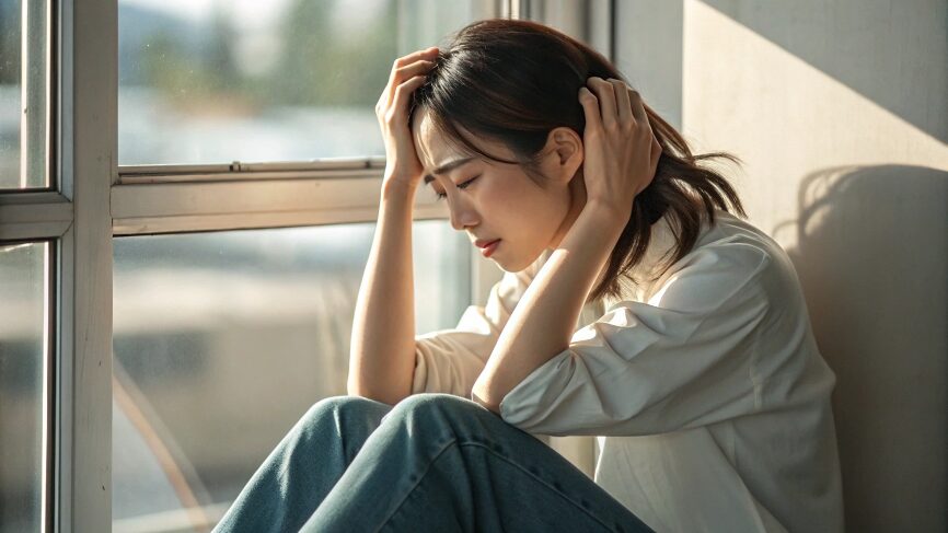 片頭痛に悩む女性のイメージ写真