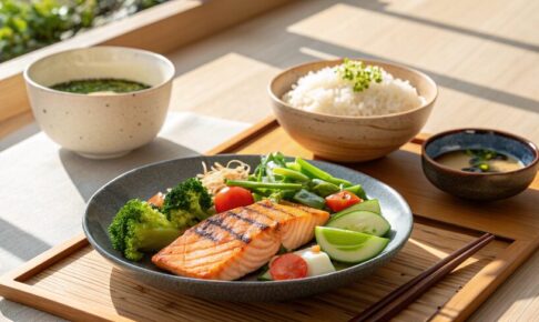 自律神経を整える食事例（魚、野菜、発酵食品を含む和食の献立）