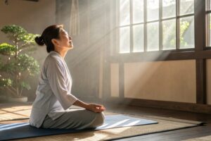 呼吸とストレッチで自律神経を整える女性のイメージ