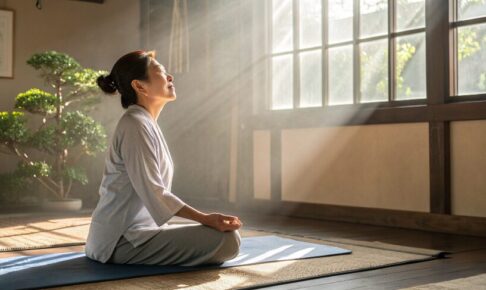 呼吸とストレッチで自律神経を整える女性のイメージ