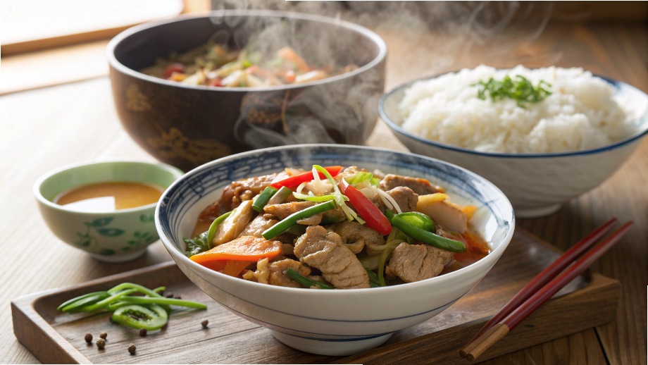 疲労回復に効果あり!疲れた体に必要な食べ物4選 12 疲労回復に役立つビタミンB1を多く含む豚の生姜焼きのイメージ。