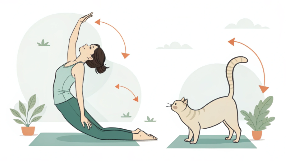 「キャット＆カウのポーズで背骨と骨盤を動かすストレッチ図