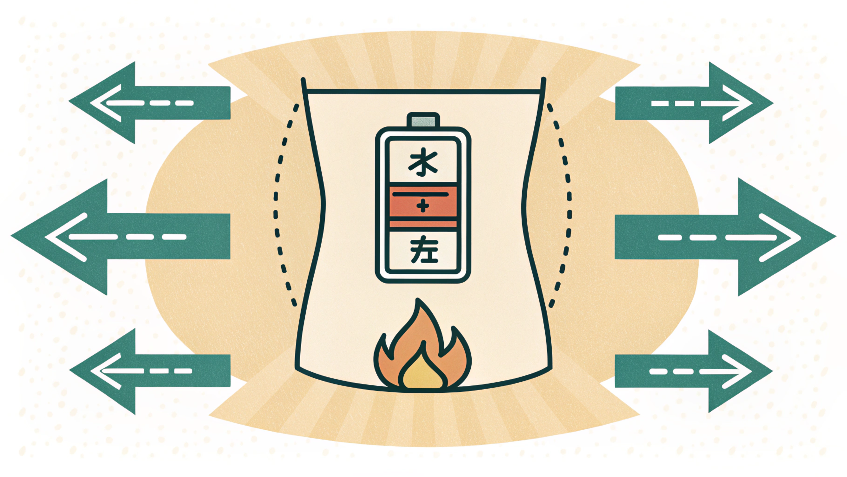 東洋医学でみる便秘|気・血・水の乱れと整体での整え方 14 気虚タイプを示すエネルギー不足と腹圧づくりの比喩図