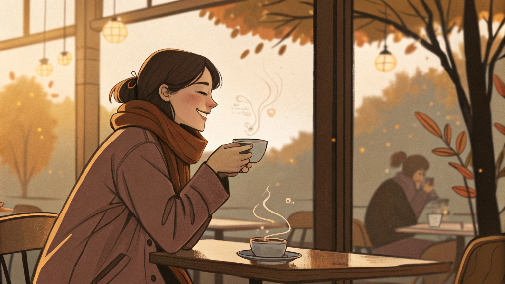 急に寒くなってきた今こそ注意!冷えと血流低下を防ぐ〈整体×吸い玉〉の力 1 寒い朝に温かい飲み物で体を温める女性