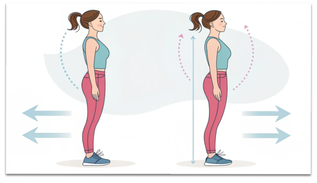骨盤の前傾によって腰が反り、お腹が前に突き出る反り腰の仕組みを示した図解