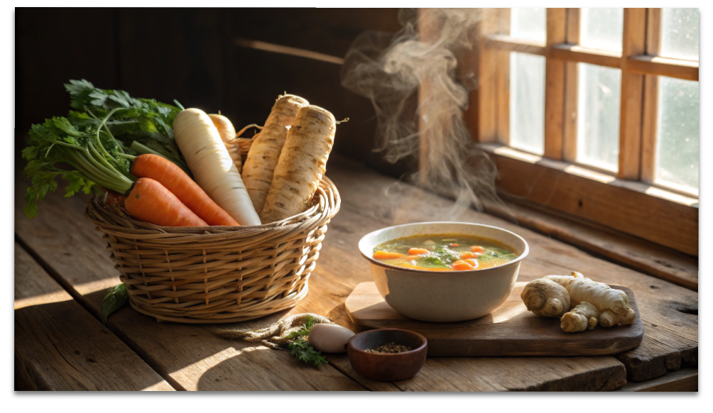 女性に多い「冬の冷え性」対策完全ガイド|整体と吸い玉で基礎体温を上げる方法 13 体を温める根菜類と生姜・冬の温活食事