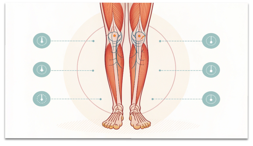 ふくらはぎのツボを優しく刺激する正しい押し方を示した図解