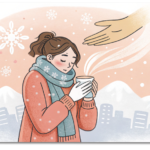 八王子の冬の寒さに凍える女性・冷え性対策