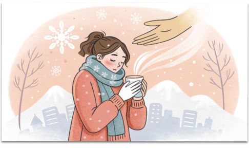 八王子の冬の寒さに凍える女性・冷え性対策