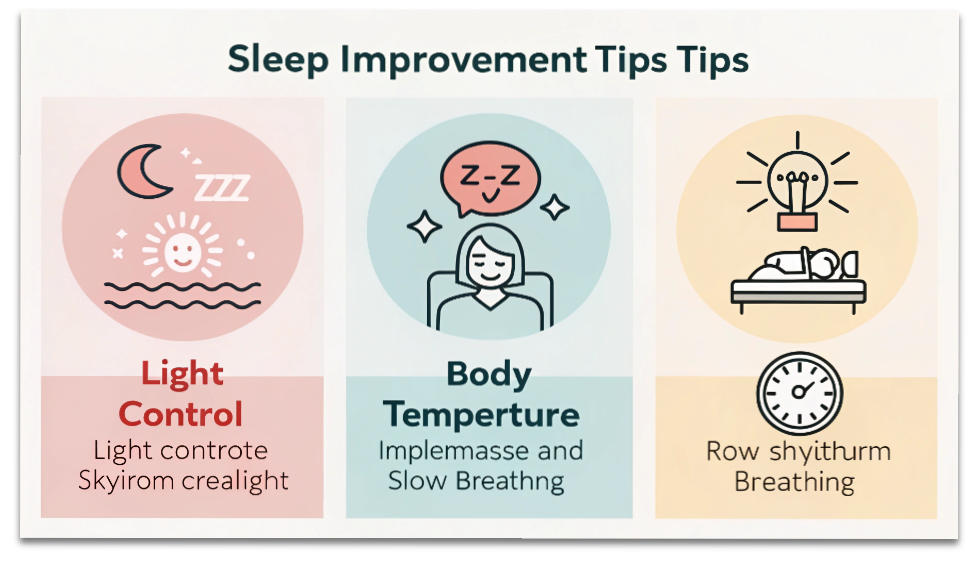 現代人のための養生術|睡眠・食事・運動を整える3つの黄金ルール 14 睡眠の質を高める3つのポイント(光・体温・呼吸)をまとめた図解