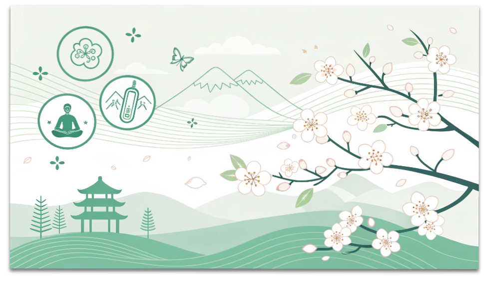 現代人のための養生術|睡眠・食事・運動を整える3つの黄金ルール 17 春の養生(肝を整える深呼吸・ストレッチ)をイメージした優しいイラスト
