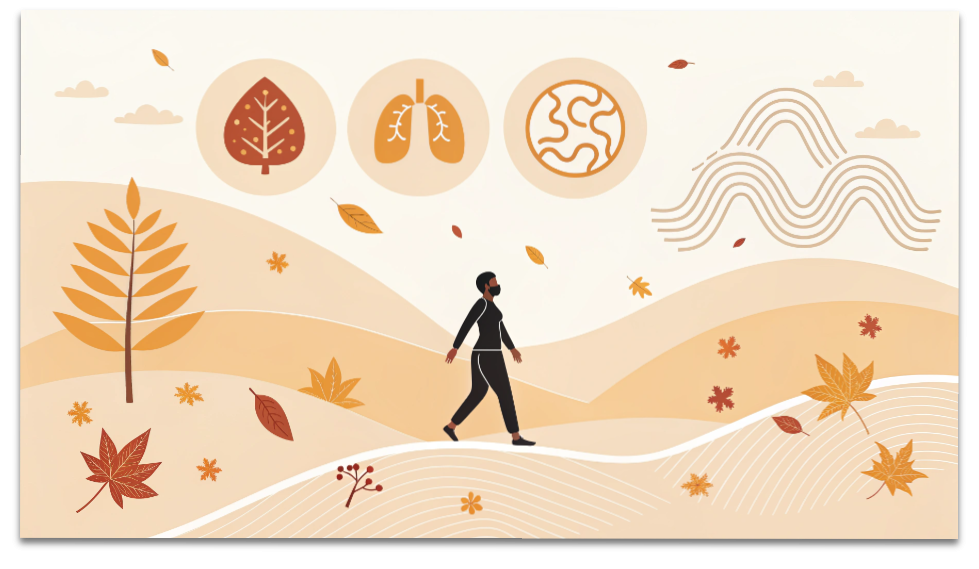 現代人のための養生術|睡眠・食事・運動を整える3つの黄金ルール 19 秋の養生(肺を潤す呼吸や胸を開く動き)を表現したイラスト