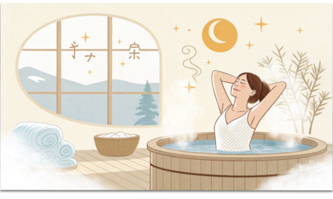 冬の疲れが抜けない原因（冷え・筋肉のこわばり・睡眠の質・自律神経）を表現した女性向けのイラスト。温め・ストレッチ・睡眠改善・呼吸法を象徴するデザインのアイキャッチ。
