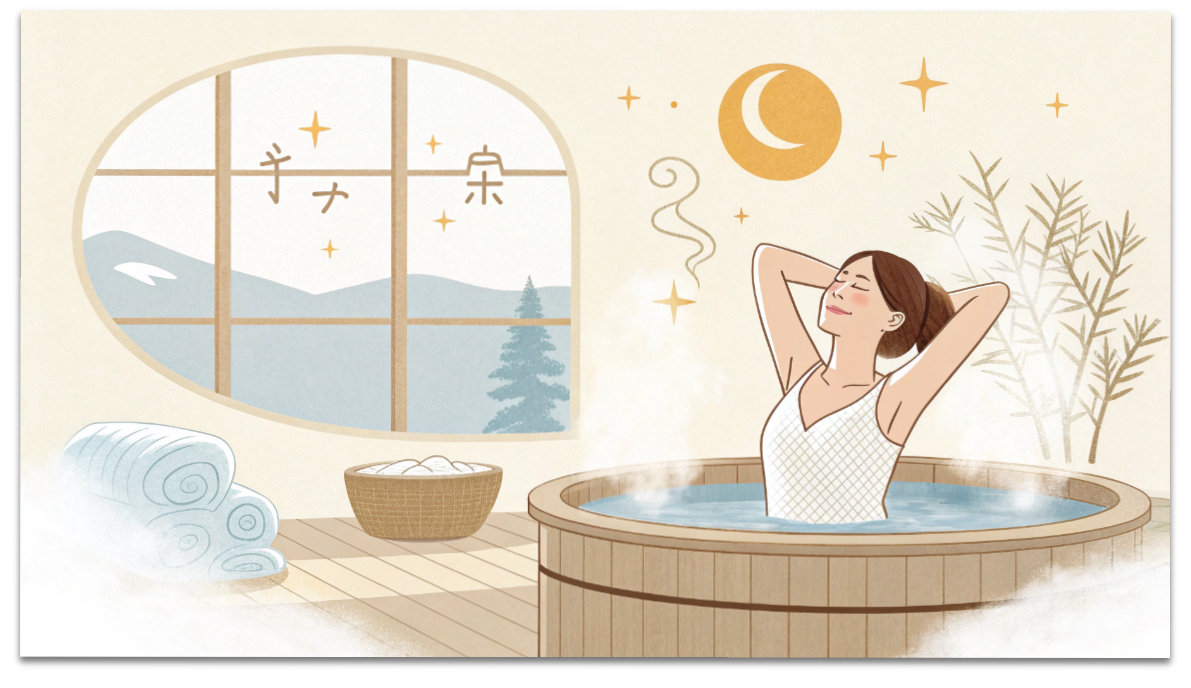 冬はなぜ疲れが抜けない?筋肉のこわばり・睡眠質・自律神経の正しいケア方法 1 冬の疲れが抜けない原因(冷え・筋肉のこわばり・睡眠の質・自律神経)を表現した女性向けのイラスト。温め・ストレッチ・睡眠改善・呼吸法を象徴するデザインのアイキャッチ。