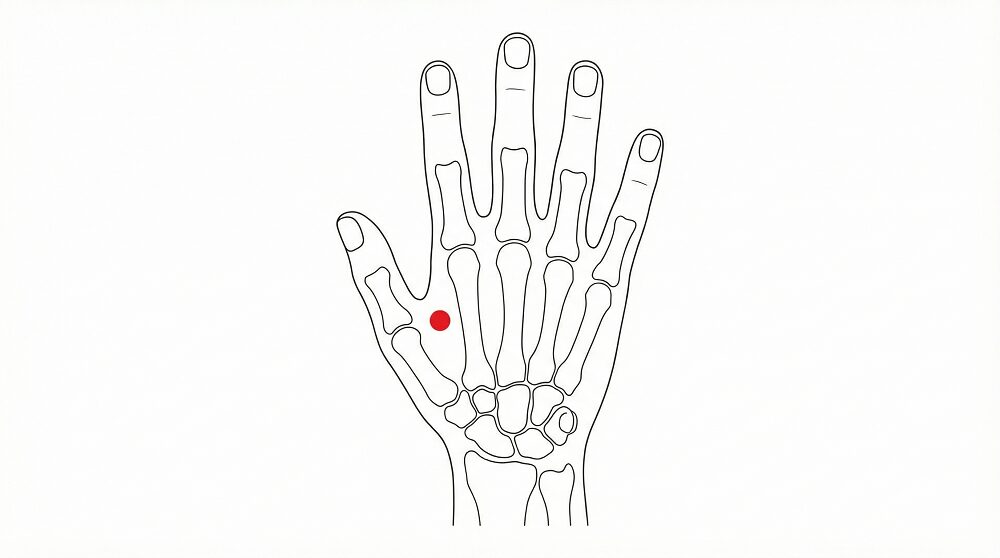 大腸を整える手のツボ「合谷」の位置を示す手のイラスト