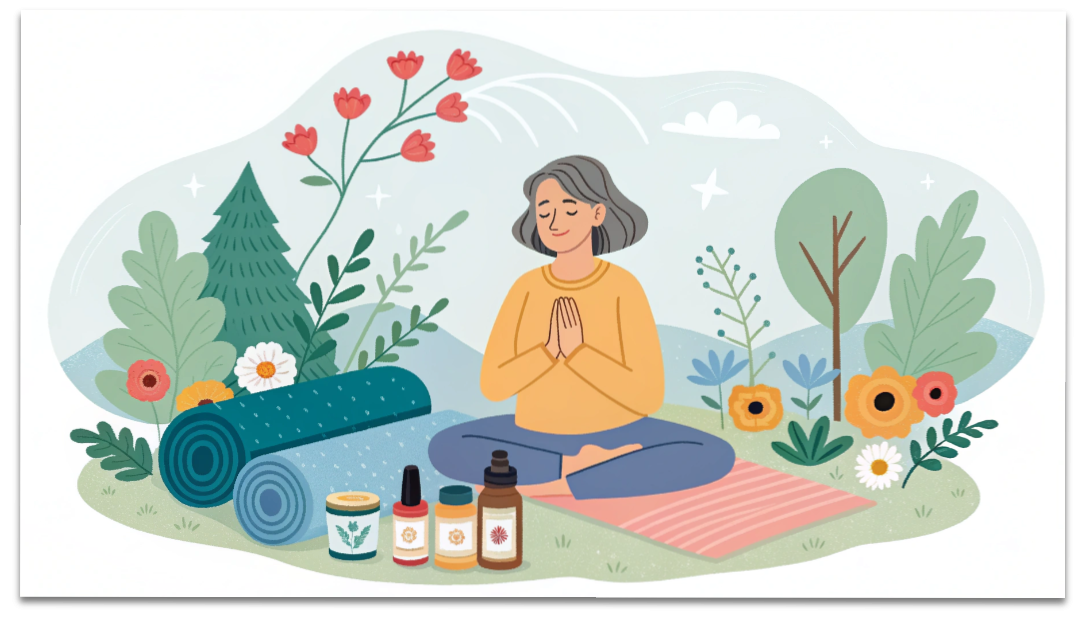 その不調、一人で悩まないで。更年期の心と体を「幸年期」に変えるセルフケアの知恵 1 更年期の不調を和らげる自律神経の整え方。八王子のさわい整体院が教える、ツボ押しや薬膳などの優しいセルフケアのイメージ。