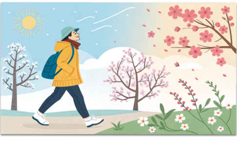 春の柔らかな日差しが差し込む八王子の風景とリラックスした雰囲気