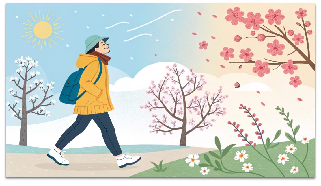 春の柔らかな日差しが差し込む八王子の風景とリラックスした雰囲気