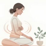 お腹に手を当てて体調を気づかう女性|八王子の腸もみ さわい整体院